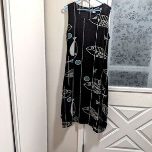 - Vasna Lagenlook dress. Gauze like rayon material. size Medium. Fish patt…